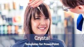  Presentation with hair - Slide set consisting of banging - hairdresser cutting woman hair background and a ocean colored foreground