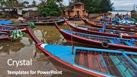  Presentation with gloomy - Beautiful slide deck featuring banging - long-tail boats under gloomy dramatic backdrop and a violet colored foreground