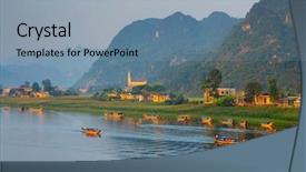  Presentation with sunrise - PPT theme consisting of banging - river at sunrise background and a light blue colored foreground