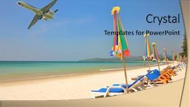  Presentation with beds - PPT theme with banging - row of sun beds background and a teal colored foreground