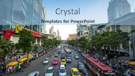  Presentation with traffic jam - Beautiful slide set featuring bangkok-april-23-traffic-jam backdrop and a light blue colored foreground