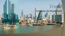  Presentation with bangkok - Slide set enhanced with bangkok-cityscape-with-business-skyscrapers background and a light blue colored foreground