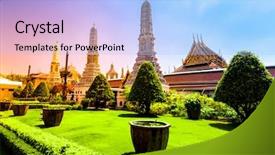  Presentation with golden palace - Presentation with bangkok luxurious royal palace background and a light blue colored foreground