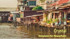  Presentation with slums - Slide deck having bangkok riverside thailand slums background and a tawny brown colored foreground