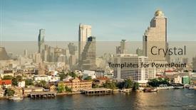  Presentation with bangkok - Beautiful theme featuring bangkok-skyline-and-business-skyscrapers backdrop and a coral colored foreground