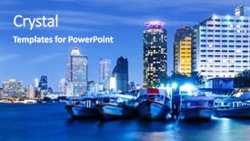  Presentation with bangkok - Audience pleasing presentation theme consisting of bangkok skyline at night backdrop and a teal colored foreground