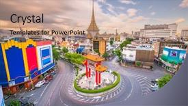  Presentation with roundabout - Audience pleasing presentation theme consisting of bangkok thailand chinatown roundabout backdrop and a coral colored foreground