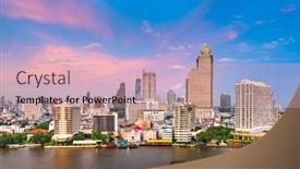  Presentation with bangkok - Colorful presentation theme enhanced with bangkok-thailand-cityscape-over backdrop and a soft green colored foreground