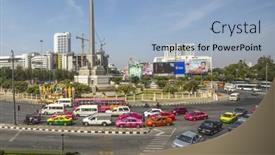  Presentation with rush hour - Colorful presentation design enhanced with bangkok-thailand-dec-17-2014 backdrop and a light blue colored foreground