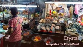  Presentation with restaurant kitchen - Theme featuring bangkok-thailand-december-25-2014 background and a wine colored foreground