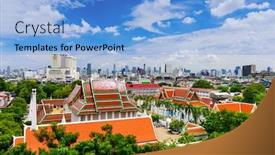 Presentation with bangkok - Beautiful presentation design featuring bangkok-thailand-skyline-over-temple backdrop and a light blue colored foreground