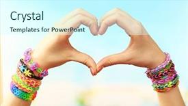  Presentation with hands heart - Beautiful PPT theme featuring bangles - female hands in shape backdrop and a cool aqua colored foreground