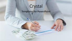  Presentation with woman business - Cool new slide set with bank accounts - business finance tax and people backdrop and a light gray colored foreground