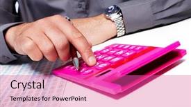  Presentation with courier business finance analysis - Amazing PPT theme having bank balance - hand with calculator finance backdrop and a  colored foreground