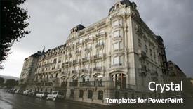 Presentation with europe bank - Colorful theme enhanced with bank building on the lake backdrop and a dark gray colored foreground
