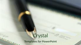  Presentation with fountain pen - Presentation theme consisting of bank check - gold fountain pen and cheque background and a soft green colored foreground