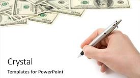  Presentation with roman columns money - Slides consisting of bank check - hand with pen and money background and a  colored foreground