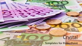  Presentation with european union - Beautiful theme featuring bank check - many euro banknotes backdrop and a  colored foreground