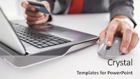  Presentation with online shopping - Audience pleasing presentation theme consisting of bank corporate - businessman shopping online on laptop backdrop and a white colored foreground
