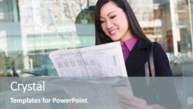  Presentation with office newspaper - Cool new presentation with bank corporate - pretty asian business woman reading backdrop and a gray colored foreground