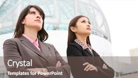  Presentation with diverse young adults - Colorful theme enhanced with bank corporate - pretty diverse young business woman backdrop and a violet colored foreground