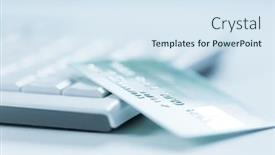  Presentation with online banking - Slide deck enhanced with bank-creadit-card-on-keyboard background and a sky blue colored foreground