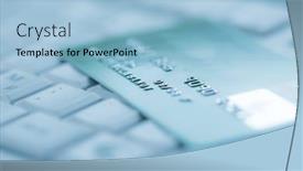  Presentation with online banking - Amazing PPT theme having bank-creadit-card-on-keyboard backdrop and a light blue colored foreground