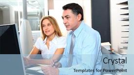  Presentation with front office - Audience pleasing presentation consisting of bank customer service - manager and employee in front backdrop and a  colored foreground