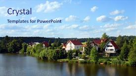  Presentation with europe bank - Audience pleasing presentation consisting of bank czech valley reservoir backdrop and a light blue colored foreground