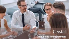  Presentation with employees - Audience pleasing PPT theme consisting of bank-employees-hold-a-workshop backdrop and a violet colored foreground