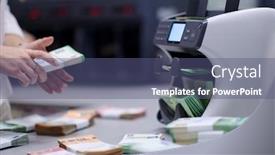  Presentation with vault - PPT theme with bank-employees-using-money-counting background and a ocean colored foreground