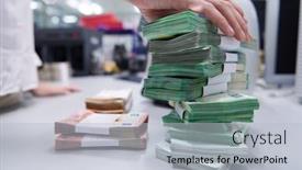  Presentation with vault - Amazing PPT theme having bank-employees-using-money-counting backdrop and a light blue colored foreground