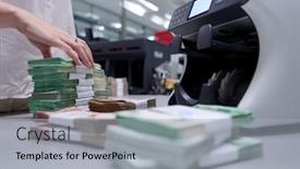  Presentation with employees - Colorful slide set enhanced with bank-employees-using-money-counting backdrop and a light gray colored foreground