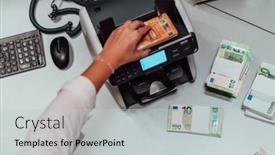  Presentation with counting - Presentation design with bank-employees-using-money-counting background and a light gray colored foreground