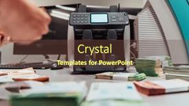  Presentation with vault - PPT theme with bank-employees-using-money-counting background and a tawny brown colored foreground