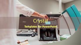  Presentation with bank - Presentation theme having bank-employees-using-money-counting background and a violet colored foreground