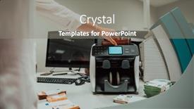  Presentation with bank - PPT theme with bank-employees-using-money-counting background and a gray colored foreground