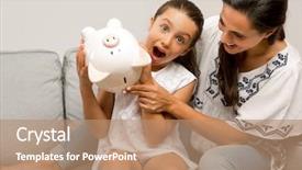  Presentation with piggy bank - PPT theme enhanced with bank for her future saving background and a coral colored foreground