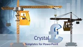  Presentation with business loan - PPT theme having bank industry loan - construction crane lifting british pound background and a  colored foreground