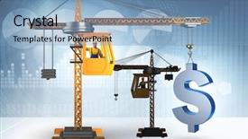  Presentation with currency financial concept macro - Amazing slides having bank industry loan - construction crane lifting dollar backdrop and a  colored foreground
