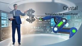  Presentation with trader - PPT layouts with bank industry loan - currency trader using modern technologies background and a seafoam green colored foreground