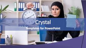  Presentation with islam - Slide deck having bank islam - female employee bookkeeper in hijab background and a ocean colored foreground