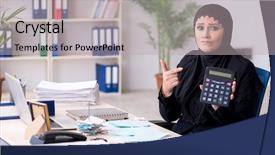  Presentation with hijab - Beautiful PPT layouts featuring bank islam - female employee bookkeeper in hijab backdrop and a light gray colored foreground