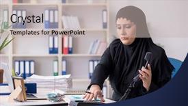  Presentation with islam - Slide deck with bank islam - female employee bookkeeper in hijab background and a soft green colored foreground