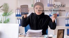  Presentation with islam - Presentation theme having bank islam - female employee bookkeeper in hijab background and a coral colored foreground