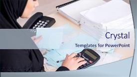  Presentation with hijab - Beautiful PPT theme featuring bank islam - female employee bookkeeper in hijab backdrop and a sky blue colored foreground