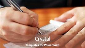  Presentation with loan - Beautiful presentation theme featuring bank loan - closeup on man s hands backdrop and a red colored foreground