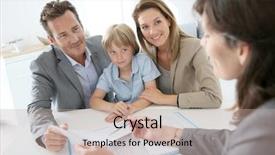  Presentation with meeting family - Amazing PPT theme having bank loan - family meeting real-estate agent backdrop and a mint green colored foreground