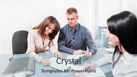  Presentation with office mix of people - PPT layouts enhanced with bank loan - people signing contract in office background and a light blue colored foreground