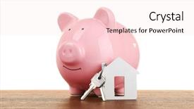  Presentation with scroll paper isolated on white - Presentation consisting of bank loan - pig money box and paper background and a lemonade colored foreground